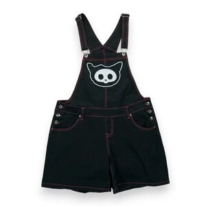Skelanimals Black Pink Goth Cute Emo Retro Overall Shortalls Size 1 ~ EUC